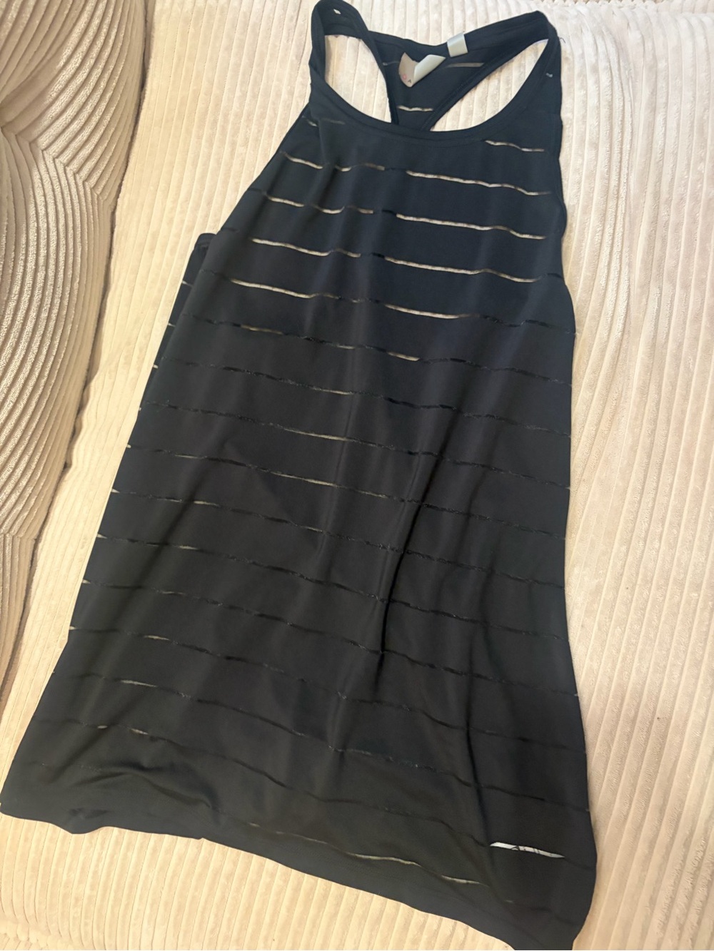 Athleta Black Racerback Tank with Sheer Horizontal Stripes size small Tall